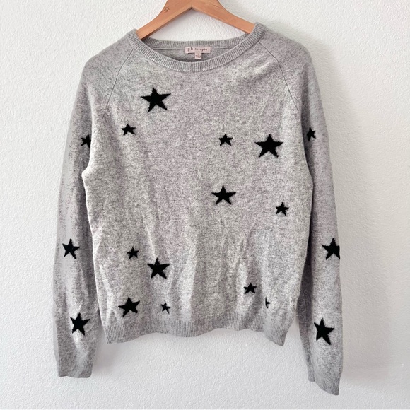 Philosophy 100% Cashmere Gray Star Sweater Sz L - Picture 1 of 4